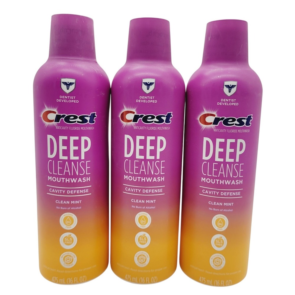 Crest Deep Cleanse Mouthwash 3 Pack – Clean Mint, 16oz Bottles, Exp 02/26